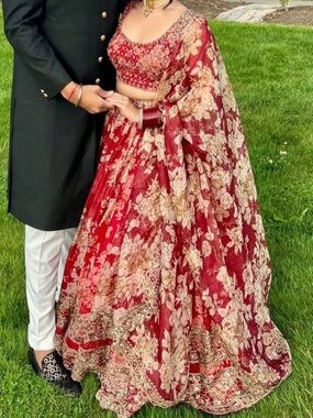 Red Floral Embroidered Lehenga Choli - Elegant Women's Bridal Wear